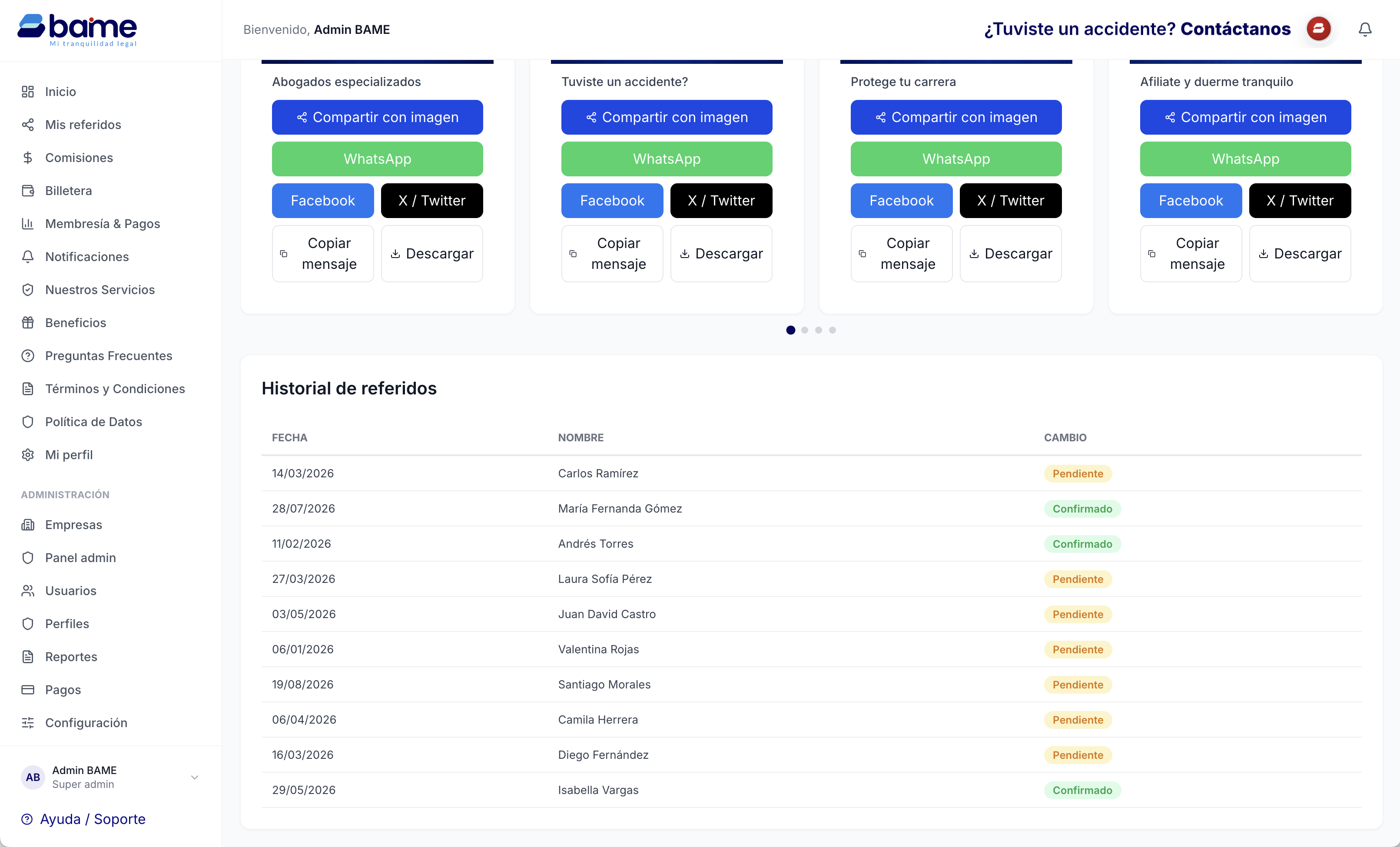 Panel: Gestión de afiliados